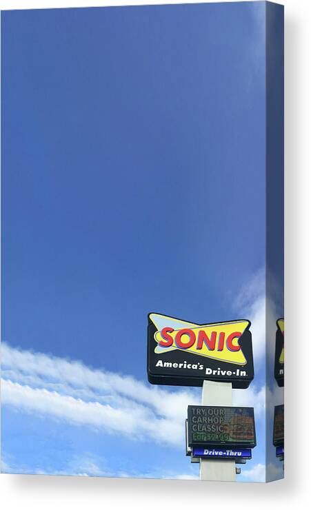 America's Canvas Print featuring the photograph Sonic Americas Drive In Dark Blue Sky by Bert Peake