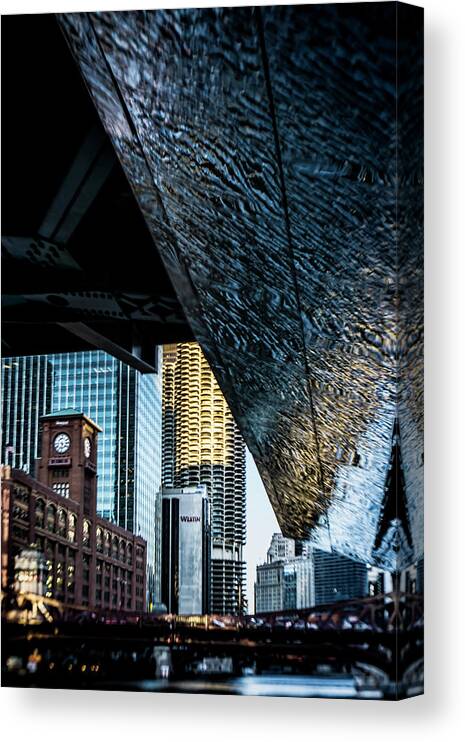 Chicago Canvas Print featuring the photograph Sort of Abstract look at Chicago's Riverwalk by Sven Brogren