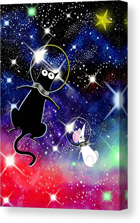 Space Canvas Print featuring the mixed media Space Cat by Andrew Hitchen