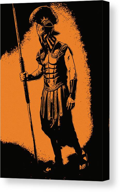 Spartan Warrior Canvas Print featuring the painting Spartan Warrior - After Battle by AM FineArtPrints