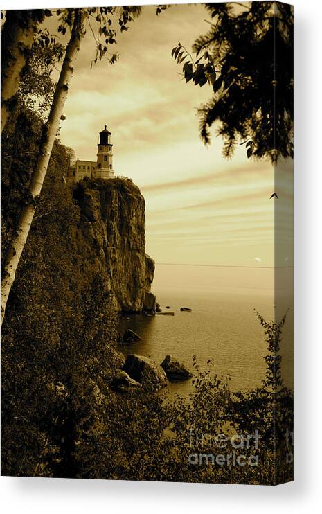 Lighthouse Canvas Print featuring the photograph Split Rock by Becqi Sherman