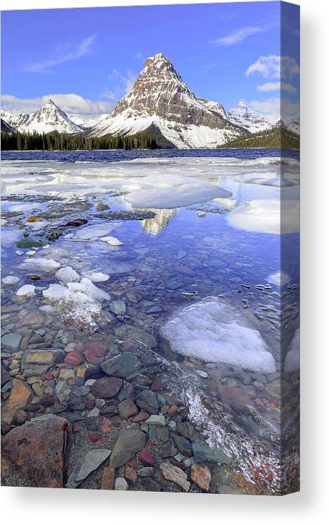 Two Medicine Lake Canvas Print featuring the photograph Spring Thaw by Jack Bell