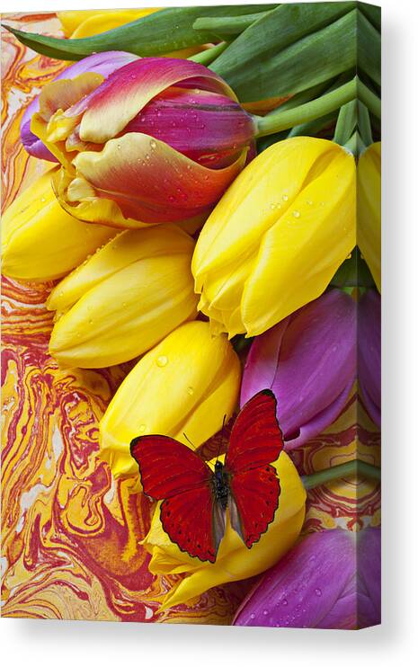 Red Canvas Print featuring the photograph Spring tulips by Garry Gay