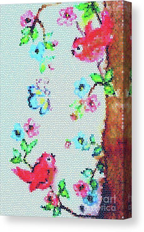 Two Red Birds Canvas Print featuring the painting Springtime Mosaic by Hazel Holland