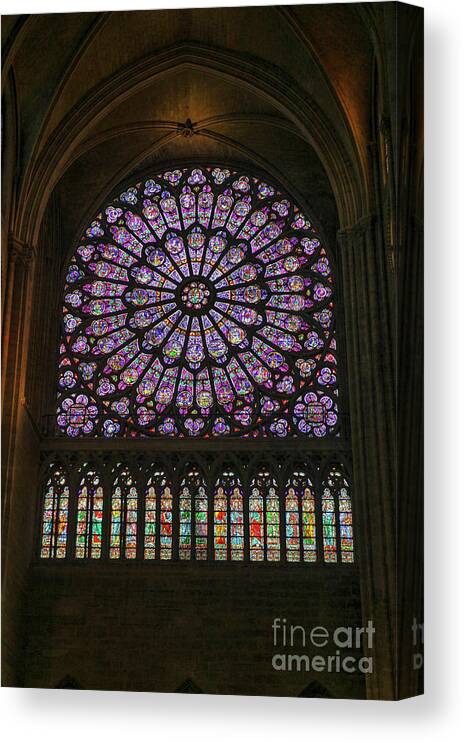 Antique Canvas Print featuring the photograph Stained glass window of the Notre Dame by Patricia Hofmeester