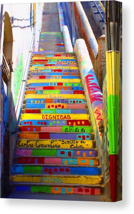 Valparaiso Canvas Print featuring the photograph Stairway To Heaven Valparaiso Chile II by Kurt Van Wagner