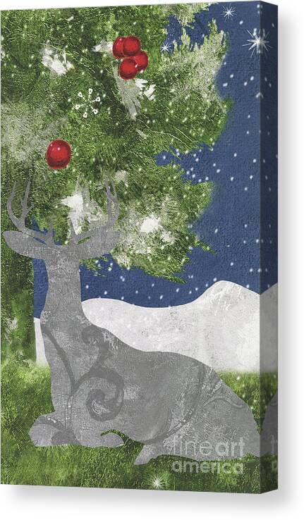Silver Deer Canvas Print featuring the painting Starlight Christmas X by Mindy Sommers