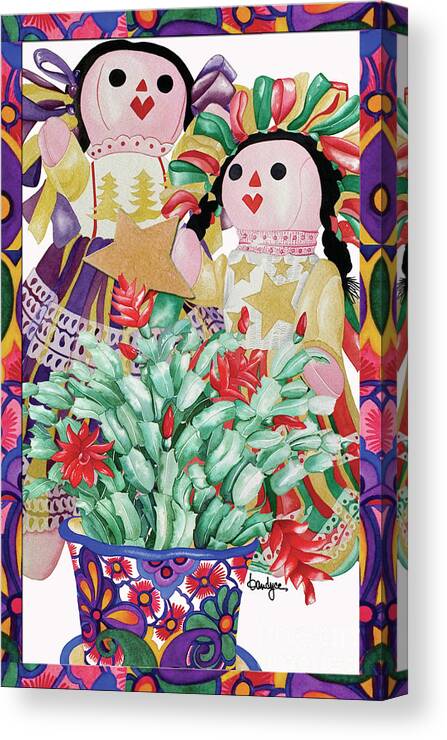 Christmas Card Canvas Print featuring the painting Starring the Christmas Cactus by Kandyce Waltensperger