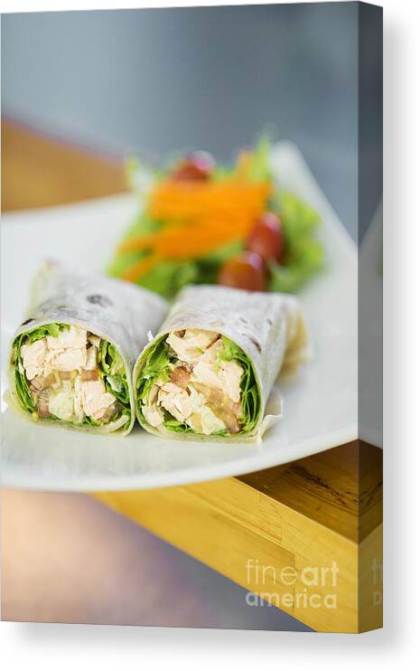 Conscious Canvas Print featuring the photograph Steamed Salmon And Salad Wrap by JM Travel Photography