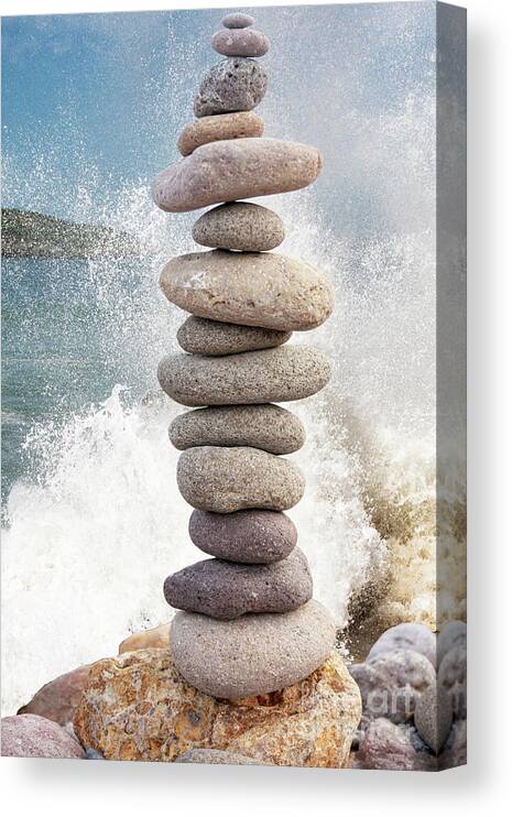 Zen Canvas Print featuring the photograph Stone and Water by Heiko Koehrer-Wagner