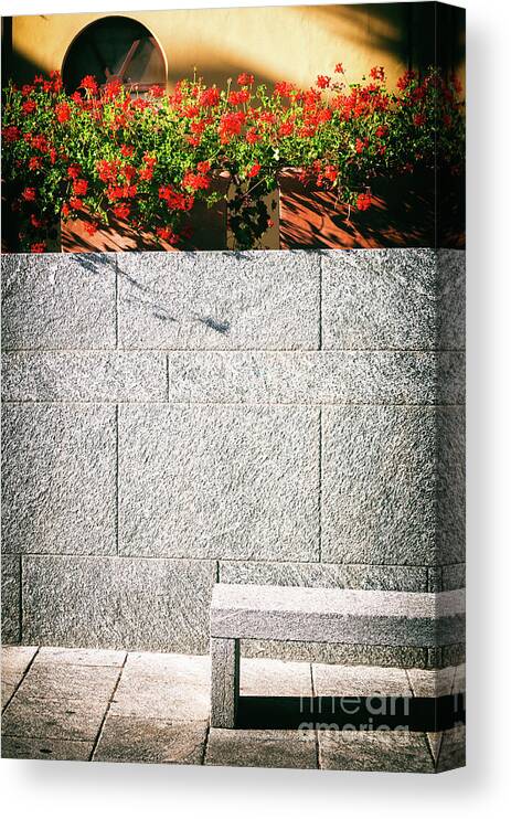 Architecture Canvas Print featuring the photograph Stone bench with flowers by Silvia Ganora