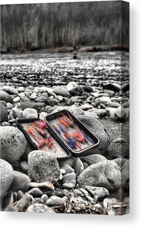 Canvas Print featuring the photograph Stream side Fly Box by Jason Brooks