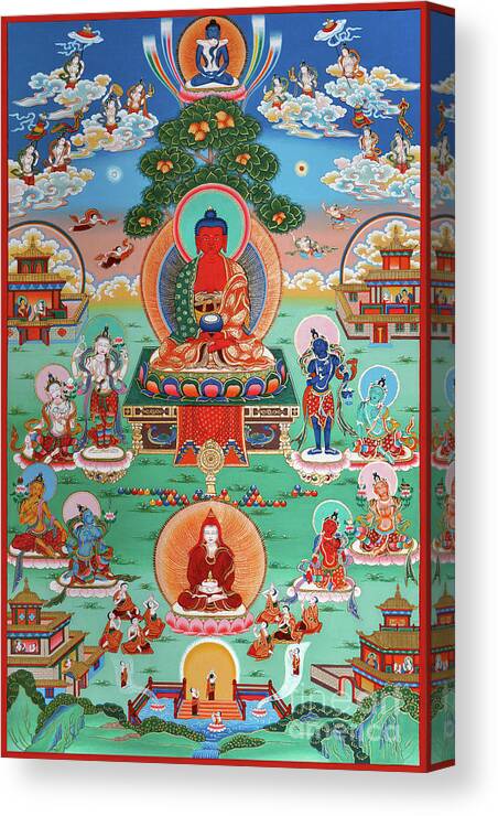 Guru Dewa Chenpo Canvas Print featuring the painting Sukhavati Pure Land of Buddha Amitabha by Sergey Noskov