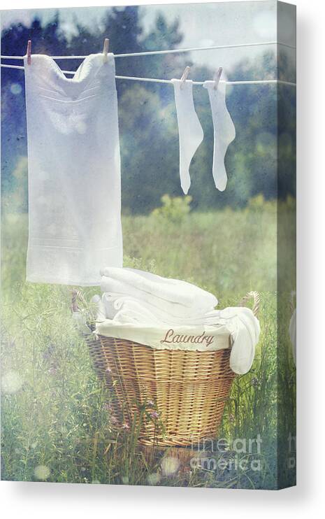 Airing Canvas Print featuring the photograph Summer laundry drying on clothesline by Sandra Cunningham