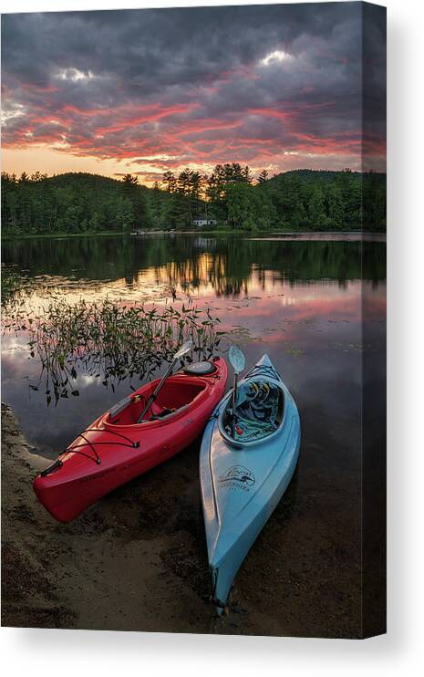 #lake#life#kezar#pond#waterford#maine#sunset#summer#kayak#llbean Canvas Print featuring the photograph Summer Moments by Darylann Leonard Photography