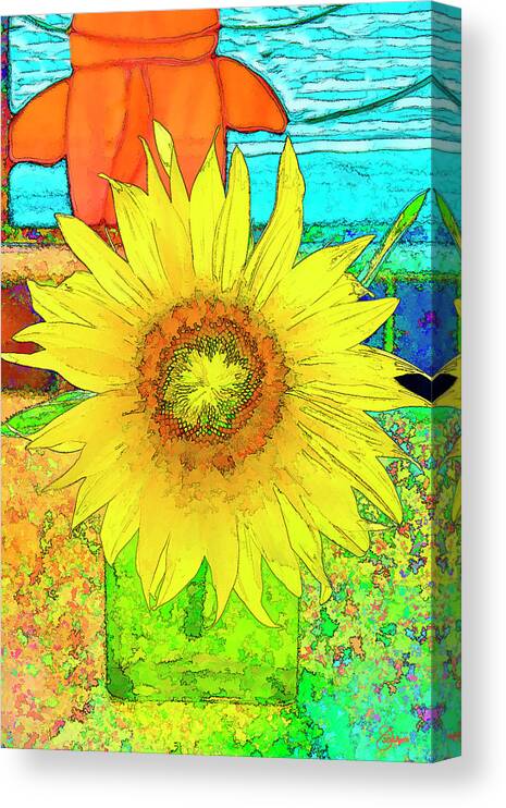 Stain Glass Canvas Print featuring the photograph Sunflower with Koi Stain Glass by Jennifer Stackpole