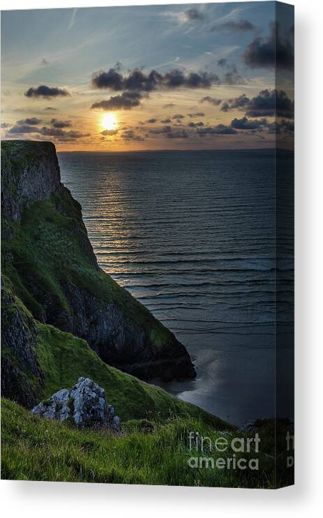 Sunset Canvas Print featuring the photograph Sunset at Rhossili Bay by Perry Rodriguez