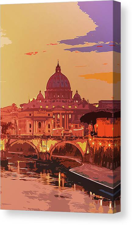 Italy Canvas Print featuring the painting Sunset on Rome the Eternal City by AM FineArtPrints