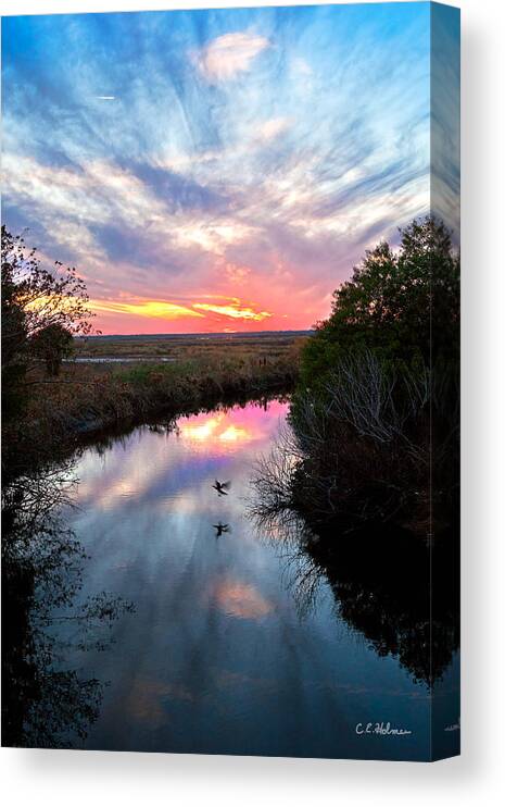 Nature Canvas Print featuring the photograph Sunset Over The Marsh by Christopher Holmes