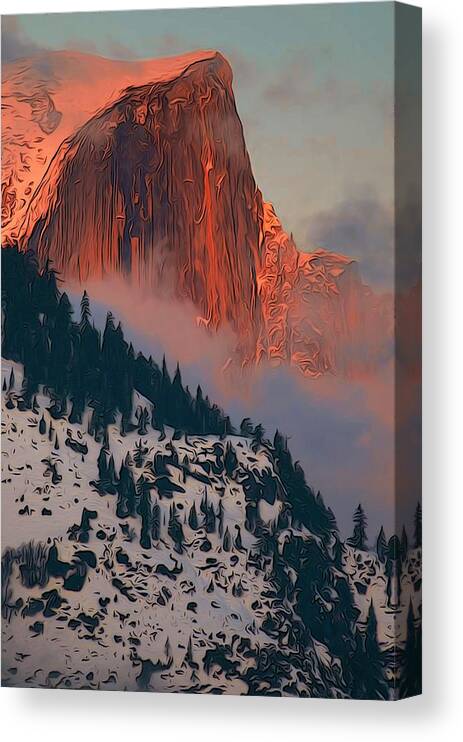 Mountain Amazing Sunset Canvas Print featuring the painting Sunset over the Mountain by AM FineArtPrints