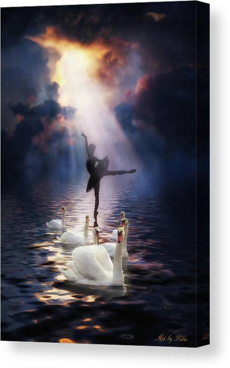 Swan Lake Canvas Print featuring the digital art Swan Lake by Lilia D