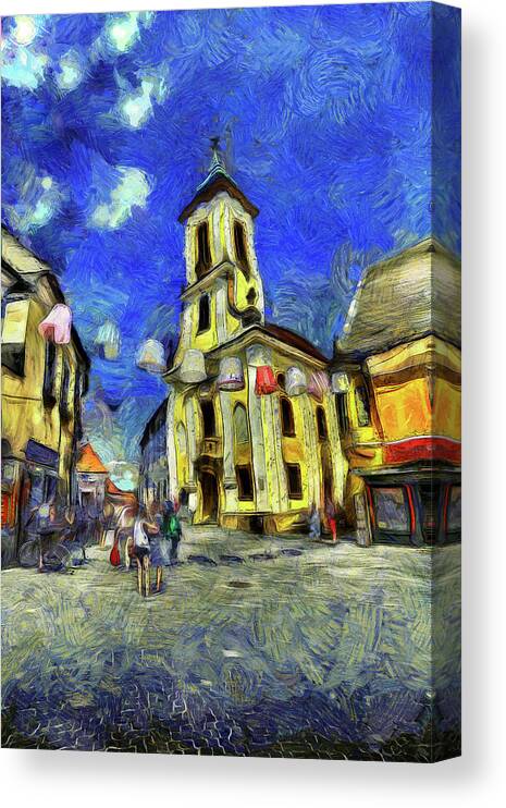 Impressionist Canvas Print featuring the mixed media Szentendre Town Budapest Van Gogh by David Pyatt