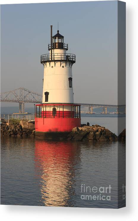 Clarence Holmes Canvas Print featuring the photograph Tarrytown Lighthouse and Tappan Zee Bridge VI by Clarence Holmes