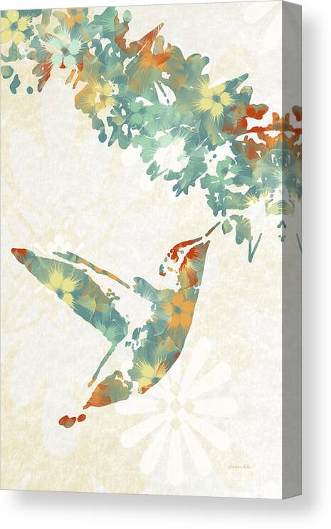 Hummingbird Canvas Print featuring the mixed media Floral Hummingbird Art by Christina Rollo