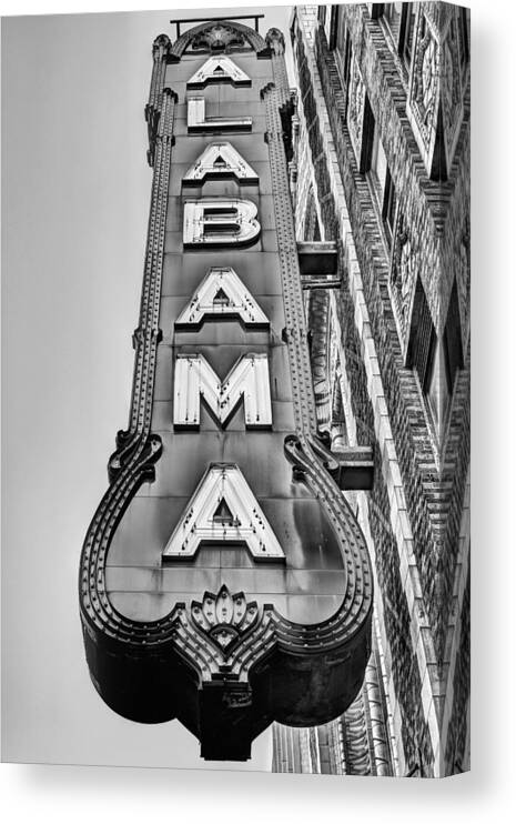 The Alabama Theater Canvas Print featuring the photograph The Alabama Theater in Black and White by JC Findley