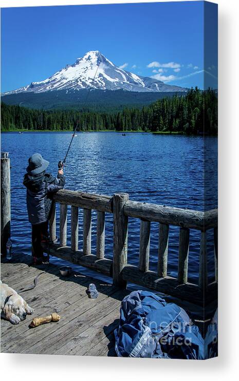 Mountain Canvas Print featuring the photograph The boy and his dog by Deborah Klubertanz