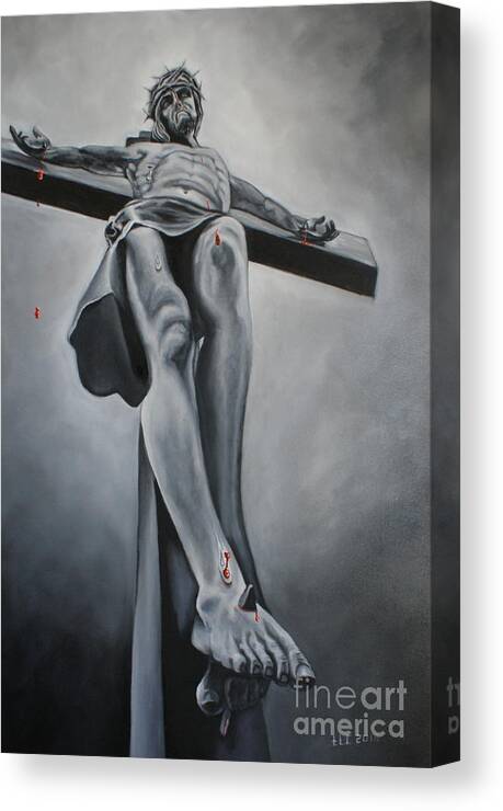Religious Canvas Print featuring the painting The Crucifixion by Theresa Cangelosi