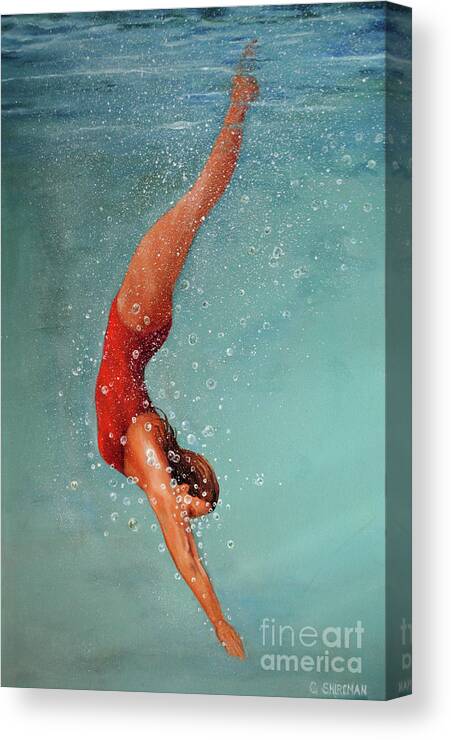 Water Canvas Print featuring the painting The Diver by Carolyn Shireman