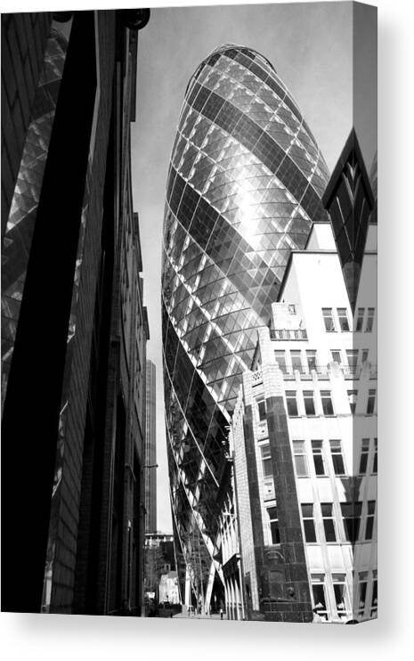 City Canvas Print featuring the photograph The Gherkin in Black and White by Julius Reque