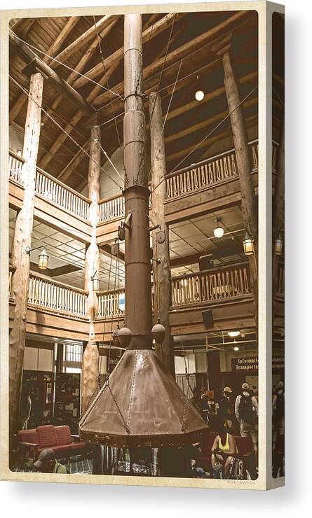 Many Glacier Lodge Canvas Print featuring the photograph The Lobby at Many Glacier Lodge by Mick Anderson