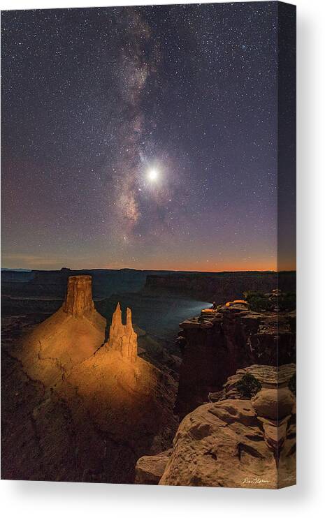 Moab Canvas Print featuring the photograph The Milky Way and the Moon from Marlboro Point by Dan Norris