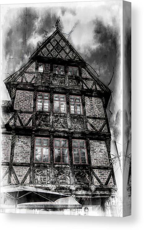 Black And White Canvas Print featuring the photograph The Old Danish Buiding by Karen McKenzie McAdoo