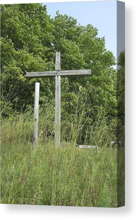 Cross Canvas Print featuring the photograph The Old Wooden Cross by Timothy Ruf