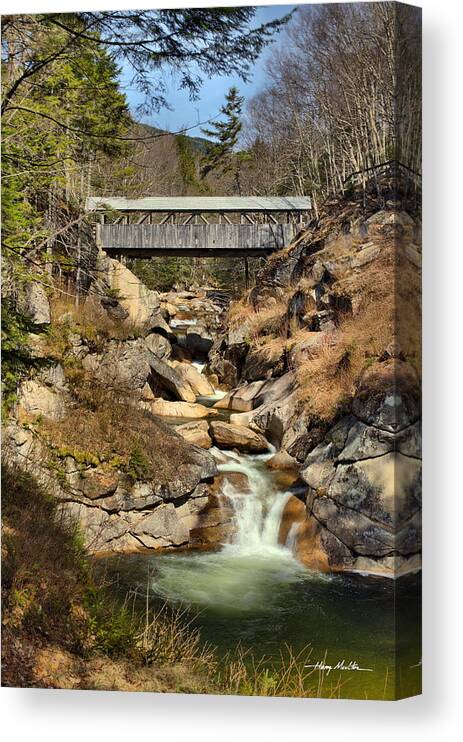 The White Mountains Canvas Print featuring the photograph The Sentinel Pine Covered Bridge by Harry Moulton