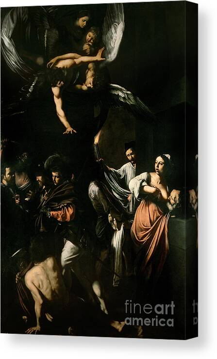 Breast Feeding Canvas Print featuring the painting The Seven Works of Mercy by Caravaggio