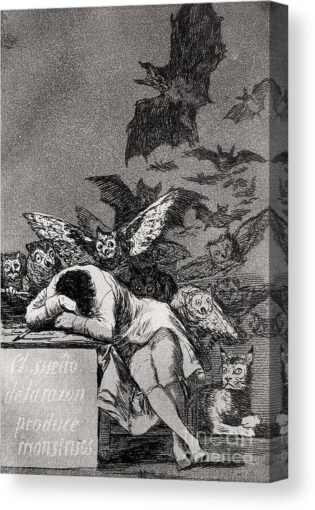 Goya Canvas Print featuring the drawing The Sleep of Reason Produces Monsters by Goya