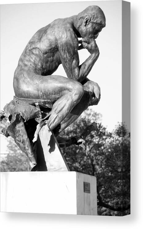 Rodin Canvas Print featuring the photograph The Thinker vandalized by Valerie Collins