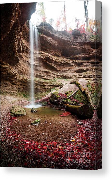 Autumn Canvas Print featuring the photograph The Tiny Waterfall by Hannes Cmarits