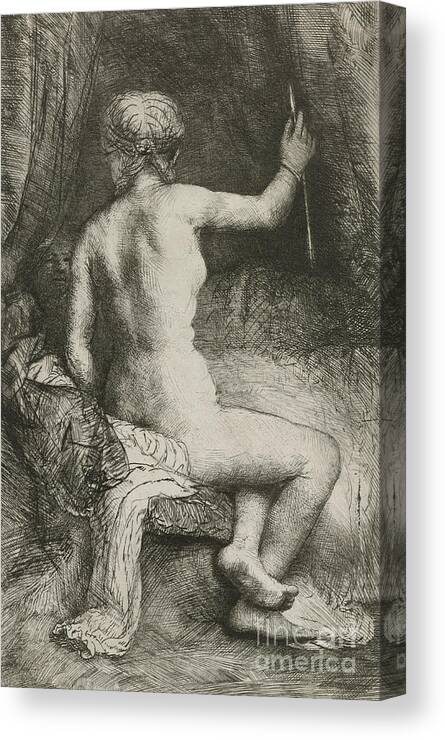 Rembrandt Canvas Print featuring the drawing The Woman with the Arrow by Rembrandt