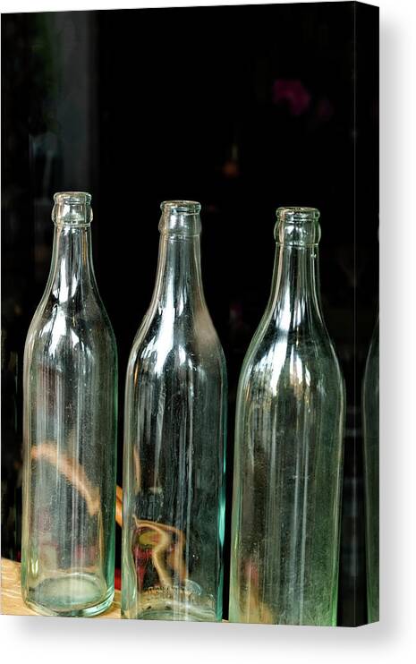 Whetstone Brook Canvas Print featuring the photograph Three Bottles by Tom Singleton
