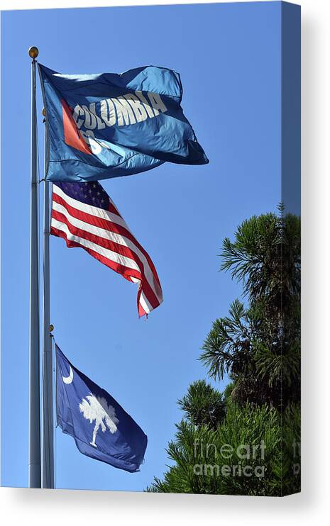 Scenic Canvas Print featuring the photograph Three Flags by Skip Willits