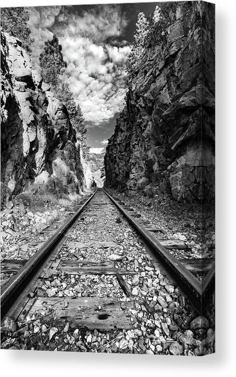 America Canvas Print featuring the photograph Through the Cut - Durango Silverton Narrow Gauge Railroad Tracks - Colorado Monochrome by Gregory Ballos