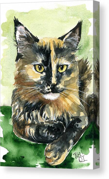 Cat Canvas Print featuring the painting Tortoiseshell Maine Coon Portrait by Dora Hathazi Mendes