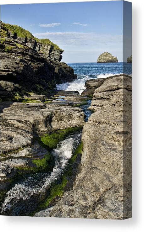 Trebarwith Canvas Print featuring the photograph Trebarwith Strand in North Cornwall by Pete Hemington