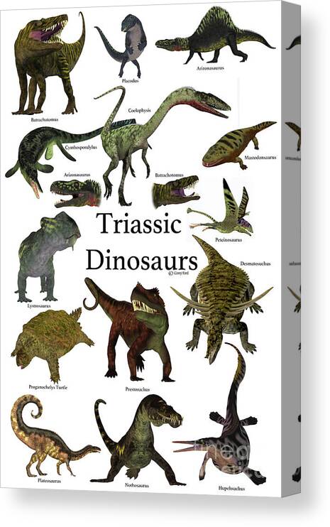 Triassic Canvas Print featuring the digital art Triassic Dinosaurs by Corey Ford