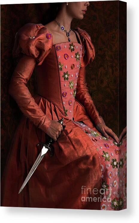 Tudor Canvas Print featuring the photograph Tudor Queen Holding A Dagger by Lee Avison